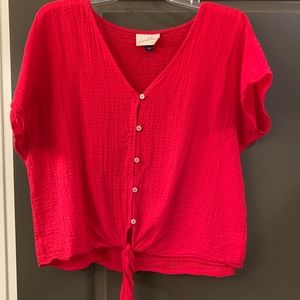 Red button up blouse